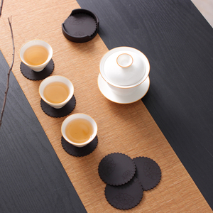 中国风牡丹茶杯垫防水防滑隔热防烫茶道配件圆形小茶水杯中式杯垫