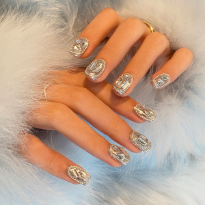 银色镜面手工穿戴甲超闪短款夜店蹦迪美甲成品高级感光疗指甲贴片