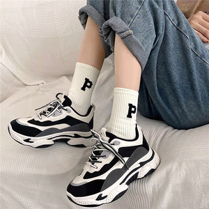 配老爹鞋穿的袜子女搭配ins潮网红韩国潮牌字母长筒纯棉男运动风