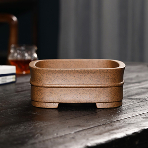 紫砂花盆长方形竹节柴烧手工盆景盆唯珍名家盆觅陶乡桌面盆栽