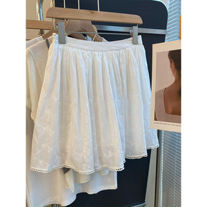 白色棉麻短裙女半身裙夏季2024新款小个子显瘦高级感超好看a字裙