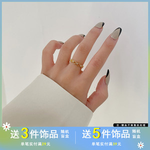 甜美镂空爱心形戒指时尚小众设计感镶钻指环气质简约食指戒女1887