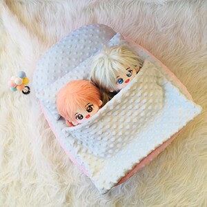 棉花娃娃双人床15 20cm娃床现货玩偶过家家的床被子枕头床品家具