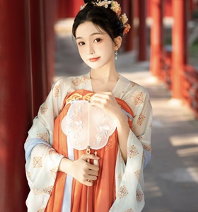 长歌行李乐嫣同款汉服唐朝橙色女仙气齐胸襦裙古装学生仙女服古风