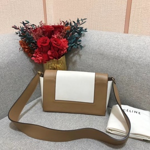 二手推荐9新celine frame焦糖色拼白色翻盖豆腐包单肩斜跨女包袋