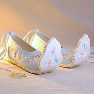 必川登云履汉服鞋子女明制翘头履宋制古装古风内增高原创绣花鞋布