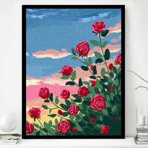 彩云玫瑰 纸浆画手工DIY全套材料风景花卉填色戳戳肌理画大幅成品