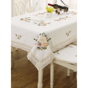 茶几桌布高级感棉麻家用布艺餐绣花台布布长方形盖巾丝带绣大蜂巢