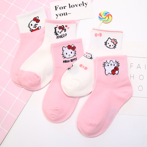 儿童袜子纯棉春季卡通小猫可爱超萌粉色中大童小童女童宝宝短袜