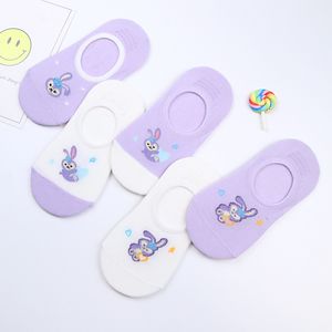 儿童袜子女童纯棉夏季船袜卡通可爱紫色超萌硅胶防滑隐形袜地板袜