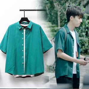 破茧电视剧网剧谭景天张耀同款半袖西装毛衣内搭衬衫男深绿色衣服