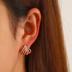 欧美ins镶钻几何镂空耳钉 时尚气质立体三角形耳扣小众设计耳饰