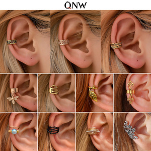 欧美无耳洞耳环 简约复古C形耳夹个性树叶耳骨夹软骨U型耳饰