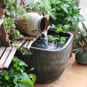 仿石鱼缸大号陶瓷鱼缸客厅落地摆件家用造景荷花缸方形养鱼盆粗陶