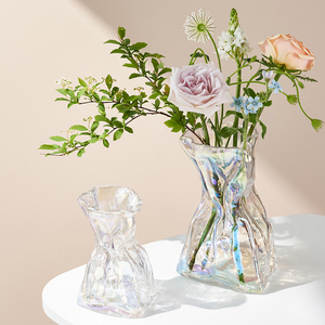 网红折纸花瓶艺术品玻璃透明水养鲜花插花摆件客厅小众ins风简约