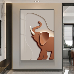 现代轻奢入户玄关装饰画吉祥大象走廊过道壁画高档竖版客厅落地画