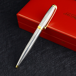 t. dupont都彭银色横条纹圆珠笔商务宝珠签字金属黑色送礼