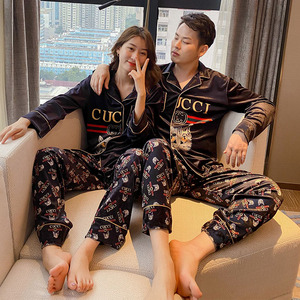 古奇爱普拉情侣睡衣秋冬款金丝绒古驰睡衣家居服酷奇休闲男士套装