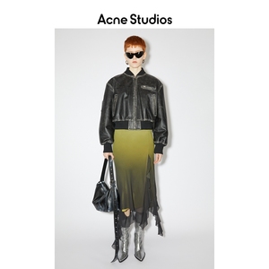 Acne Studios女士 复古褪色短款拉链机车皮衣皮夹克飞行员外套
