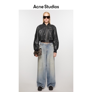 【新品】Acne Studios女士做旧短款拉链机车皮衣飞行员夹克外套