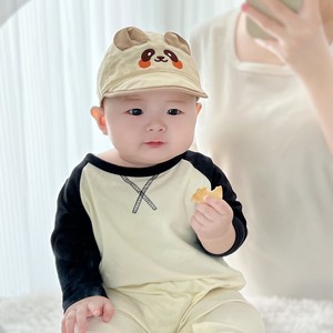 婴儿帽子春秋薄款熊猫宝宝小鸭舌帽超萌新生幼儿小月龄软檐棒球帽