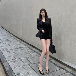 Chill巧儿收腰做的很好 韩国大姐姐黑色气质双面缎显瘦西装外套