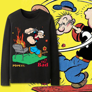 Popeye大力水手联名长袖T恤男二次元动漫周边上衣儿童潮流衣服棉