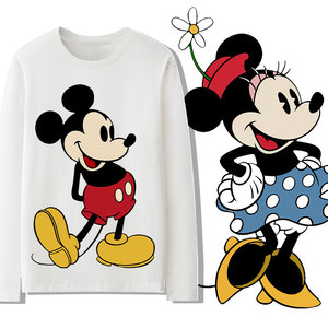 米老鼠米妮情侣长袖t恤男迪士尼米奇联名情侣装秋装纯棉百搭衣服