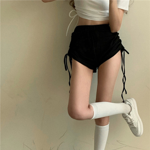 辣妹超短裤女夏季薄款设计感小众抽绳绑带紧身热裤黑色休闲运动裤