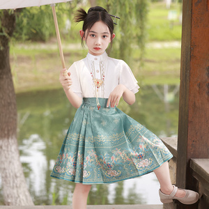 马面裙女童2024新款短款套装中国风夏装唐装儿童高端汉服古装夏季