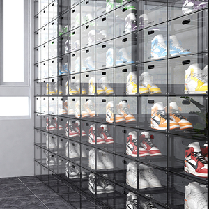 透明亚克力鞋盒鞋墙展示柜a球鞋收纳盒j网红鞋架收藏鞋柜侧开磁吸