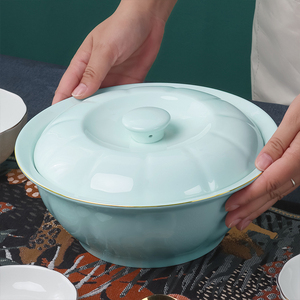 9英寸汤碗带盖品锅陶瓷餐具创意青瓷汤古大碗家用大号汤盆面碗