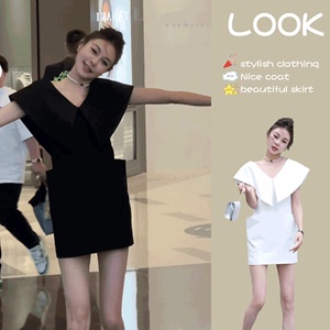 韩系高级感气质连衣裙女装2024夏季新款纯色时尚短裙气质小众裙子