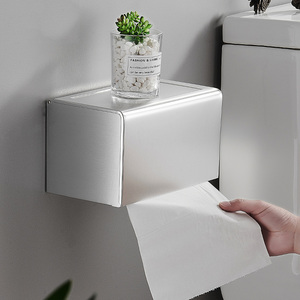 免打孔黑色厕纸盒太空铝卫生间纸巾架厕所手纸架子双用卷纸器