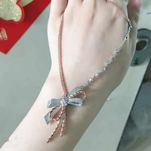 高圆圆同款尚美巴黎如意结项链18k玫瑰金镶钻绳索蝴蝶结丝带项