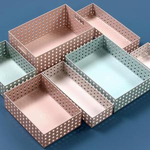 长方形可叠加桌面收纳盒塑料整理框子卧室抽屉杂物储物直角筐纯色