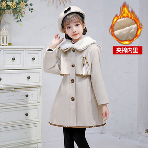 女童外套秋冬2021冬装新款衣服洋气时髦潮童装女儿童毛呢风衣冬款
