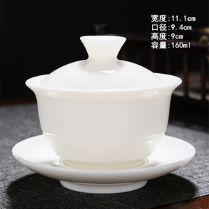 羊脂玉白瓷盖碗茶杯整套陶瓷大号手工单个泡茶器家用功夫三才茶碗