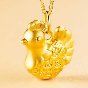 糊涂老庙祝金鸡吊坠女黄金鸡足金3d硬金十二生肖鸡坠子宝宝项链印
