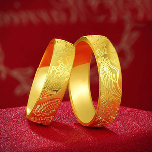 糊涂老庙祝黄金戒指男女足金3d硬金款情侣对戒一对龙凤指环结婚礼