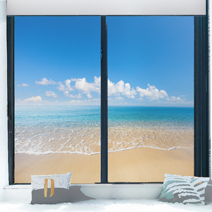 沙滩海洋风景磨砂玻璃膜静电免胶窗户卫生间门自粘水贴贴纸防窥视