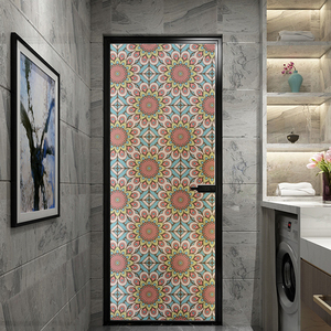 玻璃贴纸复古彩色花纹遮光不透明卫生间洗手间推拉移门贴膜防走光