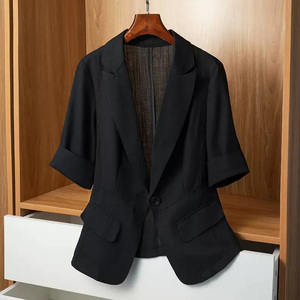 黑色西装外套女夏季薄款气质高级小个子休闲修身显瘦短袖西服上衣