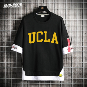 ucla加州大学洛杉矶分校短袖青少年男女衣服宽松夏季情侣飘带t恤