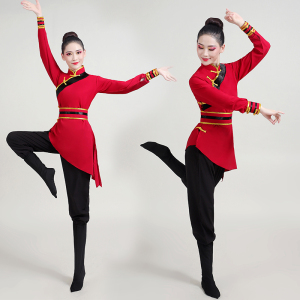 蒙古舞蹈服装2024新款民族风女装草原现代艺考练功服女套装演出服