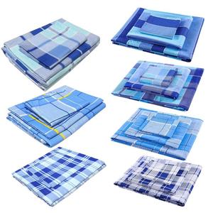 中学生蓝格子宿舍枕被罩三件套棉单人床学校专用条纹蓝白格子床单