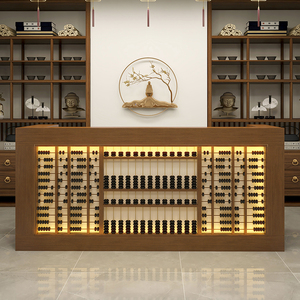 饭店吧台收银台新中式实木茶楼餐饮火锅烧烤店酒店前台接待台定制