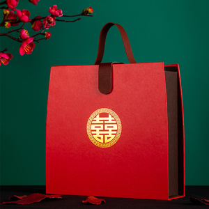 新中式新款结婚喜糖盒子创意手提礼盒红色生日伴手礼空盒大号纸盒
