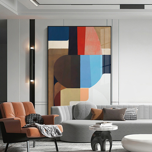 现代轻奢客厅几何抽象装饰画高级感玄关艺术挂画创意色块壁画竖版