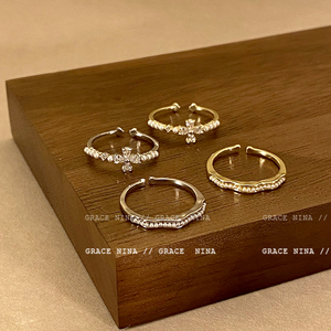高级感精致锆石花朵珍珠戒指女小众设计食指戒2024年新款潮手饰品